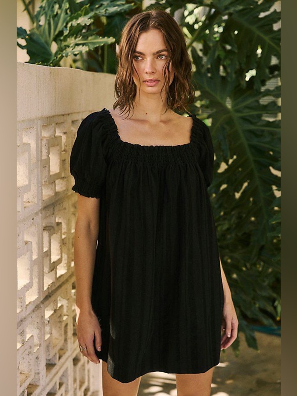 Free People Black Puff Sleeve Mini Dress